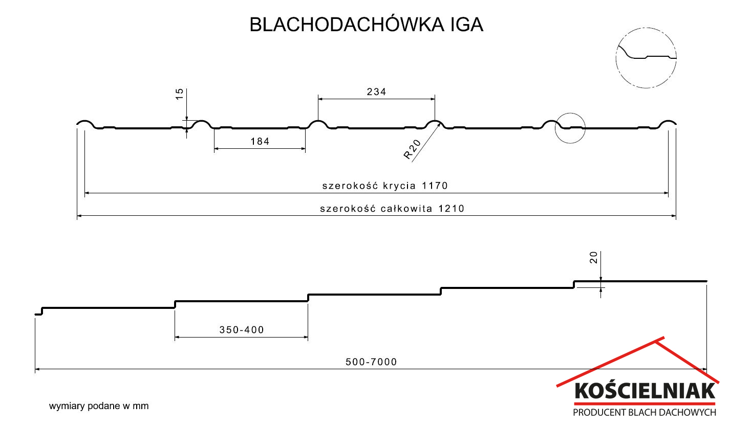 Blachodachówka IGA -Rysunek techniczny